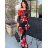 ZESICA Women’s Long Sleeve Floral Maxi Dress 2026 Fall Off Shoulder Bodycon Ruched Mesh Cocktail Wedding Guest Dresses(Black)