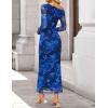 ZESICA Women’s Long Sleeve Floral Maxi Dress 2026 Fall Off Shoulder Bodycon Ruched Mesh Cocktail Wedding Guest Dresses(Blue)