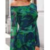 ZESICA Women’s Long Sleeve Floral Maxi Dress 2026 Fall Off Shoulder Bodycon Ruched Mesh Cocktail Wedding Guest Dresses(Green)