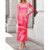 ZESICA Women’s Long Sleeve Floral Maxi Dress 2026 Fall Off Shoulder Bodycon Ruched Mesh Cocktail Wedding Guest Dresses(Pink)