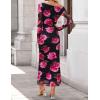 ZESICA Women’s Long Sleeve Floral Maxi Dress 2026 Fall Off Shoulder Bodycon Ruched Mesh Cocktail Wedding Guest Dresses(Purple)