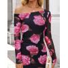 ZESICA Women’s Long Sleeve Floral Maxi Dress 2026 Fall Off Shoulder Bodycon Ruched Mesh Cocktail Wedding Guest Dresses(Purple)