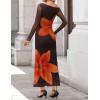 ZESICA Women’s Long Sleeve Floral Maxi Dress 2026 Fall Off Shoulder Bodycon Ruched Mesh Cocktail Wedding Guest Dresses(Tangerine)