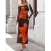ZESICA Women’s Long Sleeve Floral Maxi Dress 2026 Fall Off Shoulder Bodycon Ruched Mesh Cocktail Wedding Guest Dresses(Tangerine)