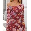 ZESICA Women’s Long Sleeve Floral Maxi Dress 2026 Fall Off Shoulder Bodycon Ruched Mesh Cocktail Wedding Guest Dresses(Wine)