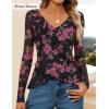 ZESICA Women’s Long Sleeve Floral Shirts V Neck Going Out Ruffle Tops Blouses 2026 Fall Fashion Clothes Outfits(Blackrose)