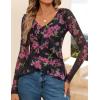 ZESICA Women’s Long Sleeve Floral Shirts V Neck Going Out Ruffle Tops Blouses 2026 Fall Fashion Clothes Outfits(Blackrose)