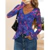 ZESICA Women’s Long Sleeve Floral Shirts V Neck Going Out Ruffle Tops Blouses 2026 Fall Fashion Clothes Outfits(Blue)