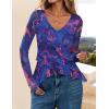 ZESICA Women’s Long Sleeve Floral Shirts V Neck Going Out Ruffle Tops Blouses 2026 Fall Fashion Clothes Outfits(Blue)