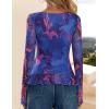 ZESICA Women’s Long Sleeve Floral Shirts V Neck Going Out Ruffle Tops Blouses 2026 Fall Fashion Clothes Outfits(Blue)
