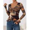 ZESICA Women’s Long Sleeve Floral Shirts V Neck Going Out Ruffle Tops Blouses 2026 Fall Fashion Clothes Outfits(Brown)
