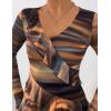 ZESICA Women’s Long Sleeve Floral Shirts V Neck Going Out Ruffle Tops Blouses 2026 Fall Fashion Clothes Outfits(Brown)