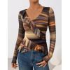 ZESICA Women’s Long Sleeve Floral Shirts V Neck Going Out Ruffle Tops Blouses 2026 Fall Fashion Clothes Outfits(Brown)