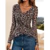 ZESICA Women’s Long Sleeve Floral Shirts V Neck Going Out Ruffle Tops Blouses 2026 Fall Fashion Clothes Outfits(Brownleopard)