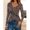 ZESICA Women’s Long Sleeve Floral Shirts V Neck Going Out Ruffle Tops Blouses 2026 Fall Fashion Clothes Outfits(Brownleopard)