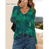 ZESICA Women’s Long Sleeve Floral Shirts V Neck Going Out Ruffle Tops Blouses 2026 Fall Fashion Clothes Outfits(Green)