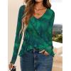 ZESICA Women’s Long Sleeve Floral Shirts V Neck Going Out Ruffle Tops Blouses 2026 Fall Fashion Clothes Outfits(Green)