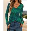 ZESICA Women’s Long Sleeve Floral Shirts V Neck Going Out Ruffle Tops Blouses 2026 Fall Fashion Clothes Outfits(Green)