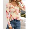 ZESICA Women’s Long Sleeve Floral Shirts V Neck Going Out Ruffle Tops Blouses 2026 Fall Fashion Clothes Outfits(Lightyellow)