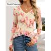 ZESICA Women’s Long Sleeve Floral Shirts V Neck Going Out Ruffle Tops Blouses 2026 Fall Fashion Clothes Outfits(Lightyellow)