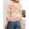 ZESICA Women’s Long Sleeve Floral Shirts V Neck Going Out Ruffle Tops Blouses 2026 Fall Fashion Clothes Outfits(Lightyellow)