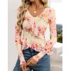 ZESICA Women’s Long Sleeve Floral Shirts V Neck Going Out Ruffle Tops Blouses 2026 Fall Fashion Clothes Outfits(Lightyellow)