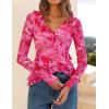 ZESICA Women’s Long Sleeve Floral Shirts V Neck Going Out Ruffle Tops Blouses 2026 Fall Fashion Clothes Outfits(Pink)
