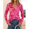 ZESICA Women’s Long Sleeve Floral Shirts V Neck Going Out Ruffle Tops Blouses 2026 Fall Fashion Clothes Outfits(Pink)