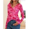 ZESICA Women’s Long Sleeve Floral Shirts V Neck Going Out Ruffle Tops Blouses 2026 Fall Fashion Clothes Outfits(Pink)