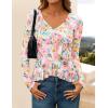 ZESICA Women’s Long Sleeve Floral Shirts V Neck Going Out Ruffle Tops Blouses 2026 Fall Fashion Clothes Outfits(Pinkgreen)