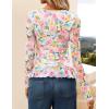 ZESICA Women’s Long Sleeve Floral Shirts V Neck Going Out Ruffle Tops Blouses 2026 Fall Fashion Clothes Outfits(Pinkgreen)