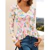 ZESICA Women’s Long Sleeve Floral Shirts V Neck Going Out Ruffle Tops Blouses 2026 Fall Fashion Clothes Outfits(Pinkgreen)