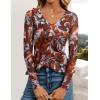 ZESICA Women’s Long Sleeve Floral Shirts V Neck Going Out Ruffle Tops Blouses 2026 Fall Fashion Clothes Outfits(Wine)