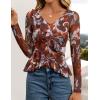 ZESICA Women’s Long Sleeve Floral Shirts V Neck Going Out Ruffle Tops Blouses 2026 Fall Fashion Clothes Outfits(Wine)