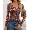 ZESICA Women’s Long Sleeve Floral Shirts V Neck Going Out Ruffle Tops Blouses 2026 Fall Fashion Clothes Outfits(Wine)