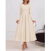 ZESICA Women’s Long Sleeve Midi Dresses 2026 Spring Elegant Crewneck Swing A Line Wedding Guest Party Dress with Pockets(Apricot)