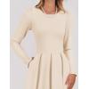 ZESICA Women’s Long Sleeve Midi Dresses 2026 Spring Elegant Crewneck Swing A Line Wedding Guest Party Dress with Pockets(Apricot)