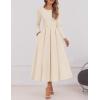 ZESICA Women’s Long Sleeve Midi Dresses 2026 Spring Elegant Crewneck Swing A Line Wedding Guest Party Dress with Pockets(Apricot)