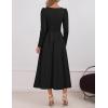 ZESICA Women’s Long Sleeve Midi Dresses 2026 Spring Elegant Crewneck Swing A Line Wedding Guest Party Dress with Pockets(Black)