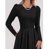 ZESICA Women’s Long Sleeve Midi Dresses 2026 Spring Elegant Crewneck Swing A Line Wedding Guest Party Dress with Pockets(Black)