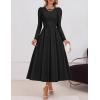 ZESICA Women’s Long Sleeve Midi Dresses 2026 Spring Elegant Crewneck Swing A Line Wedding Guest Party Dress with Pockets(Black)