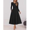 ZESICA Women’s Long Sleeve Midi Dresses 2026 Spring Elegant Crewneck Swing A Line Wedding Guest Party Dress with Pockets(Black)