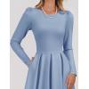 ZESICA Women’s Long Sleeve Midi Dresses 2026 Spring Elegant Crewneck Swing A Line Wedding Guest Party Dress with Pockets(Blue)