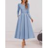ZESICA Women’s Long Sleeve Midi Dresses 2026 Spring Elegant Crewneck Swing A Line Wedding Guest Party Dress with Pockets(Blue)