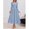 ZESICA Women’s Long Sleeve Midi Dresses 2026 Spring Elegant Crewneck Swing A Line Wedding Guest Party Dress with Pockets(Blue)