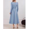 ZESICA Women’s Long Sleeve Midi Dresses 2026 Spring Elegant Crewneck Swing A Line Wedding Guest Party Dress with Pockets(Blue)
