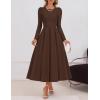 ZESICA Women’s Long Sleeve Midi Dresses 2026 Spring Elegant Crewneck Swing A Line Wedding Guest Party Dress with Pockets(Brown)