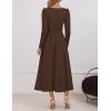 ZESICA Women’s Long Sleeve Midi Dresses 2026 Spring Elegant Crewneck Swing A Line Wedding Guest Party Dress with Pockets(Brown)