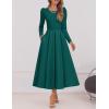 ZESICA Women’s Long Sleeve Midi Dresses 2026 Spring Elegant Crewneck Swing A Line Wedding Guest Party Dress with Pockets(Green)