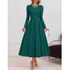 ZESICA Women’s Long Sleeve Midi Dresses 2026 Spring Elegant Crewneck Swing A Line Wedding Guest Party Dress with Pockets(Green)